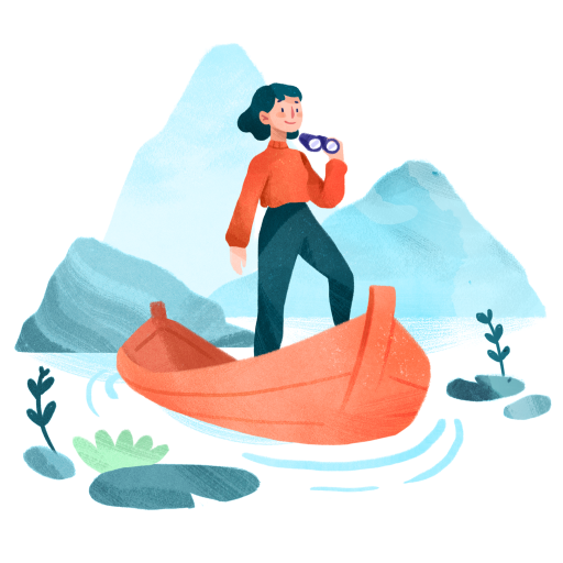 Illustration of a girl standing on a dinghy